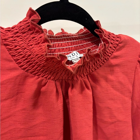 Red Smocked Long Sleeve Top - Picture 4 of 7